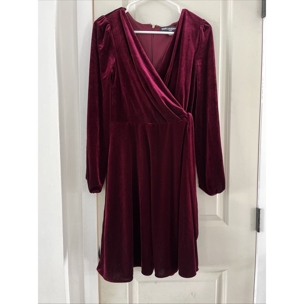 Karl Lagerfeld Paris Velvet Wrap-Style Dress Wine Size 4 Holiday Party
